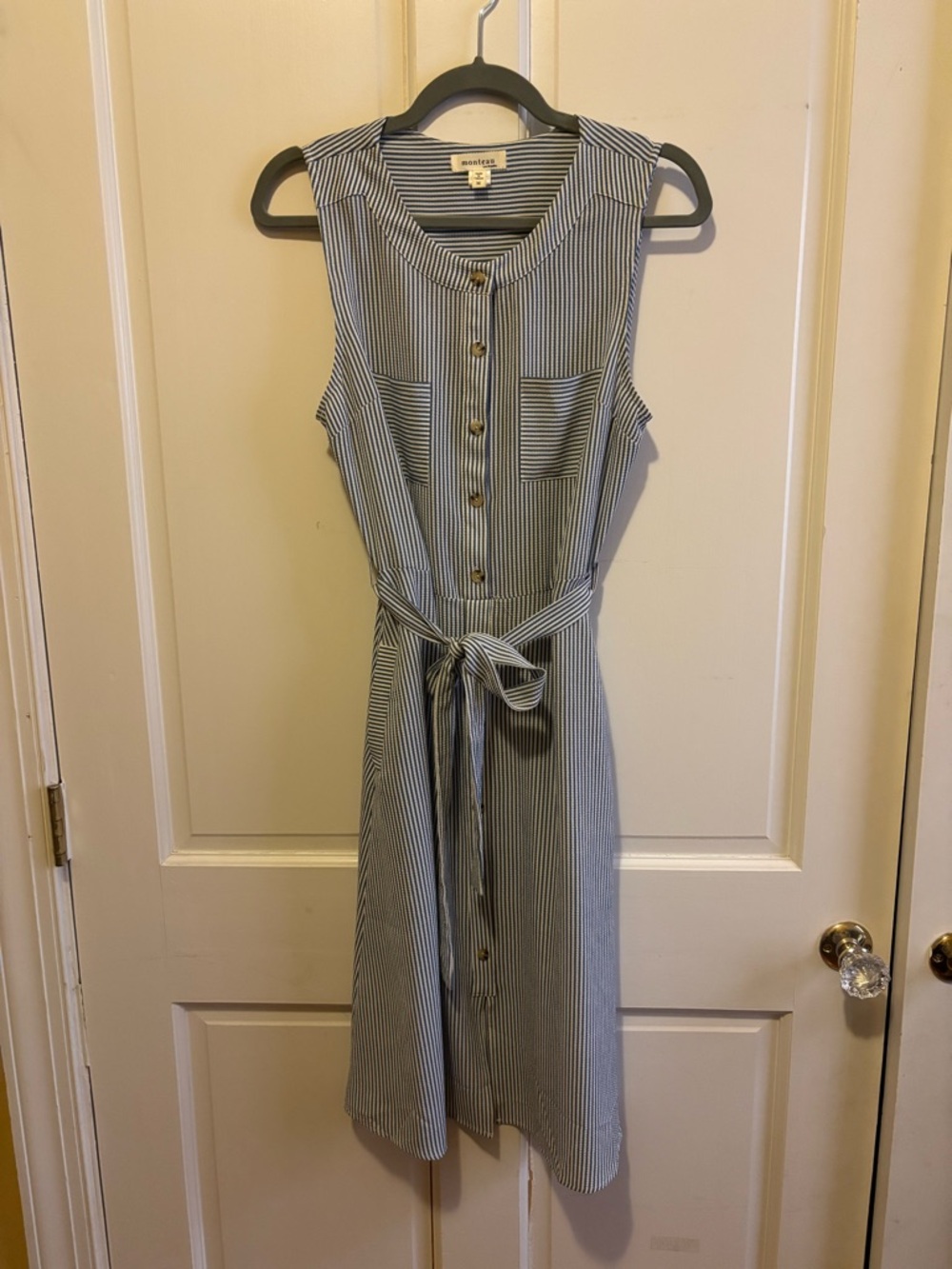 Monteau Blue Stripe Sleeveless Button-Front Shirt Dress